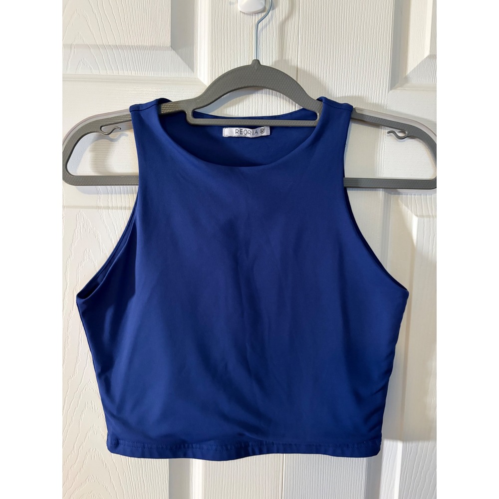 REORIA Womens Royal Blue High Neck Crop Tank Top Sleeveless‎ Athletic Size M